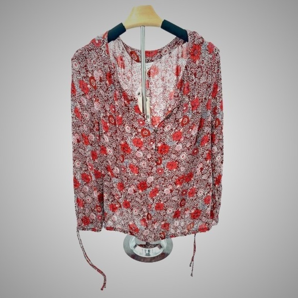 Lucky Brand Red and White Floral Peasant Blouse
